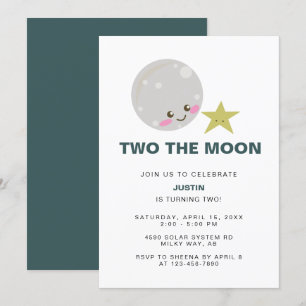 Invitation Deux lune Kawaii 2e anniversaire Space Galaxy mign