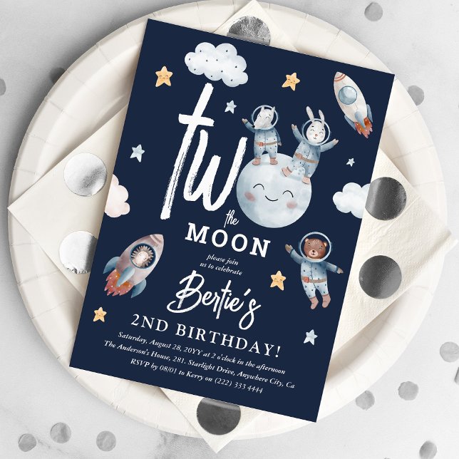 Invitation Deux lune mignonne Space Animaux 2e anniversaire (Créateur téléchargé)