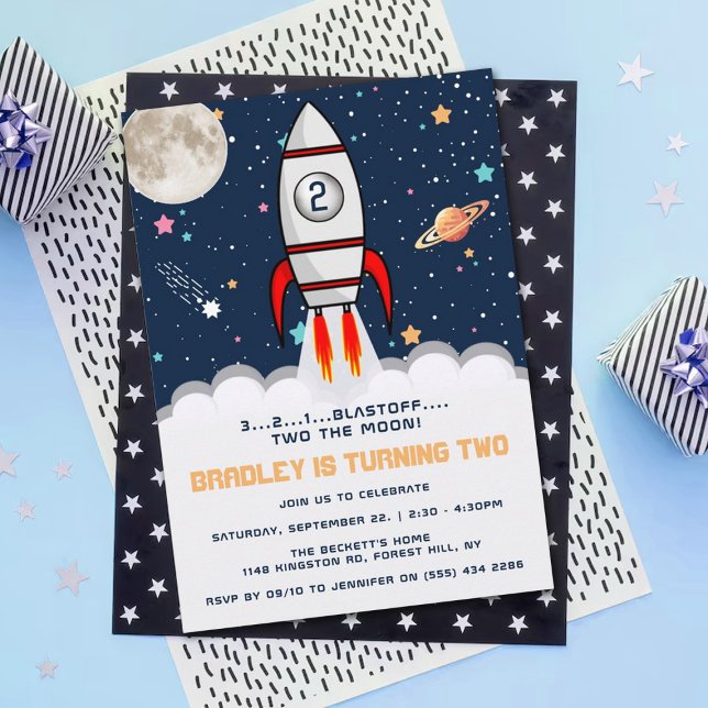 Invitation Deux lune Rocket Ship 2e anniversaire (Créateur téléchargé)