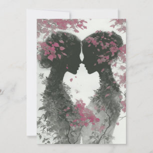 Invitation Deux mariées dessinées au crayon rose noir