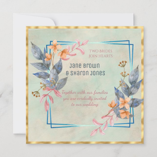 Invitation Deux mariées Mariage de lesbiennes aquarelle Fleur (Devant)