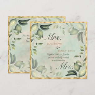 Invitation Deux mariées mariage lesbien aquarelle verdure
