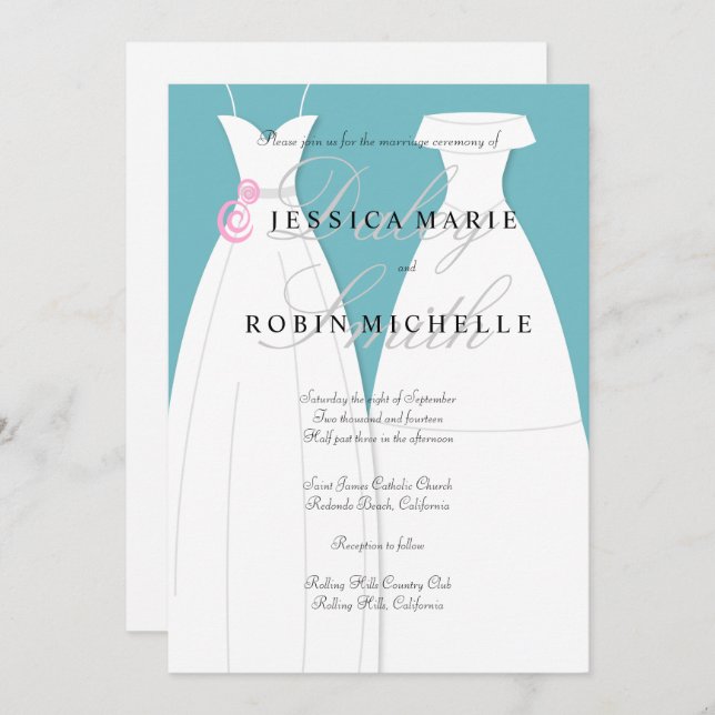Invitation Deux mariées Mariage robe Mariage lesbienne  (Devant / Derrière)