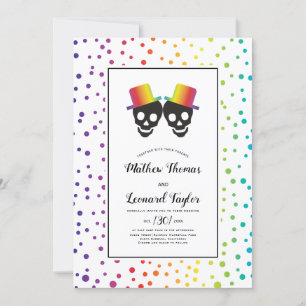 Invitation Deux mariés avec casquette couleur arc-en-ciel gay
