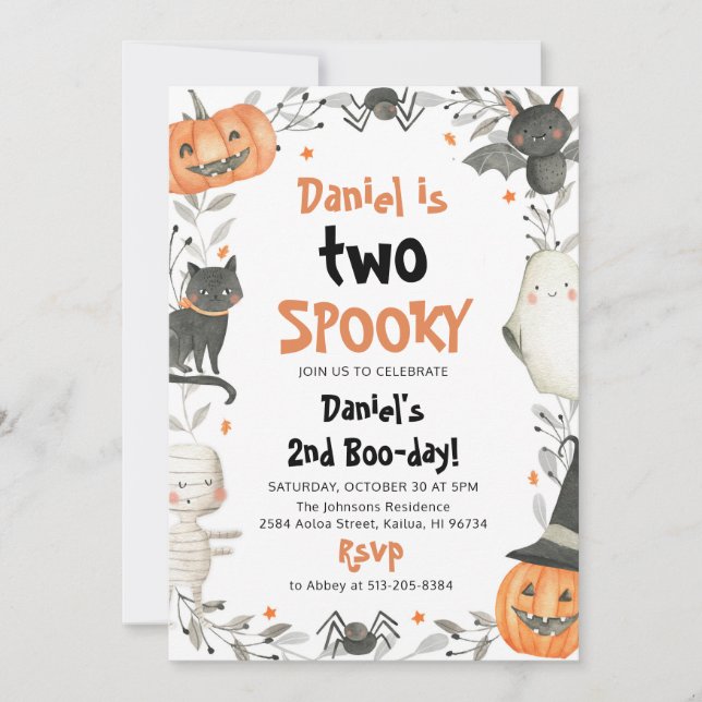 Invitation Deux mignonette Éffrayante Halloween Ghost 2e fête (Devant)