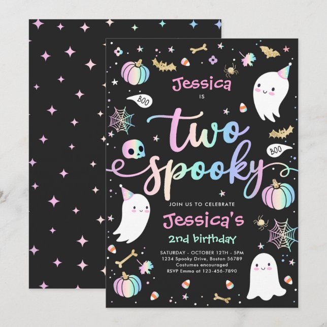 Invitation Deux mignonette Éffrayante Halloween Ghost 2e fête (Devant / Derrière)