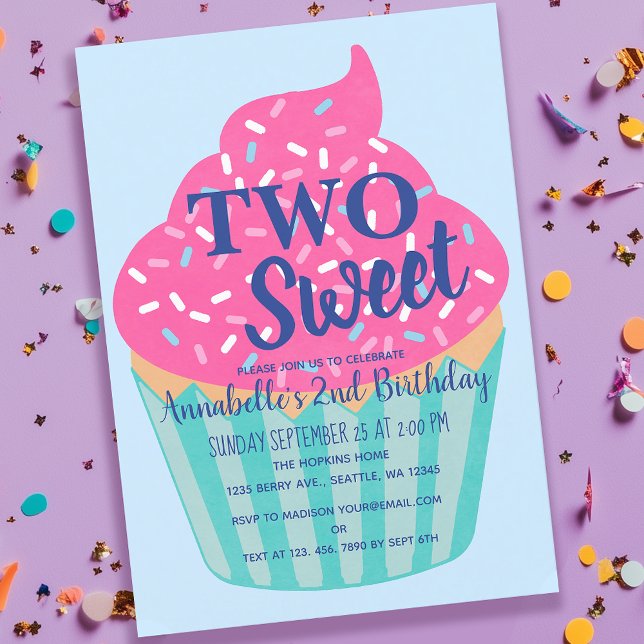 Invitation Deux mignonnes Cupcake Kids Deuxième anniversaire (Créateur téléchargé)