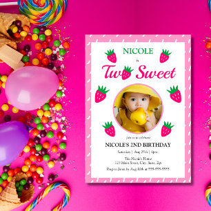 Invitation Deux mignonnes fraises fille Photo 2e anniversaire