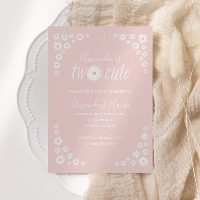 Invitation Deux mignonnes marguerites roses Floral Boho Anniv (Créateur téléchargé)