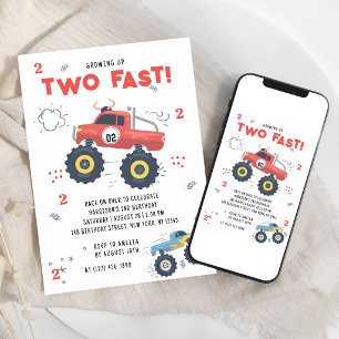 Invitation Deux Monstres de Camion Rouge Rapide 2ème Annivers