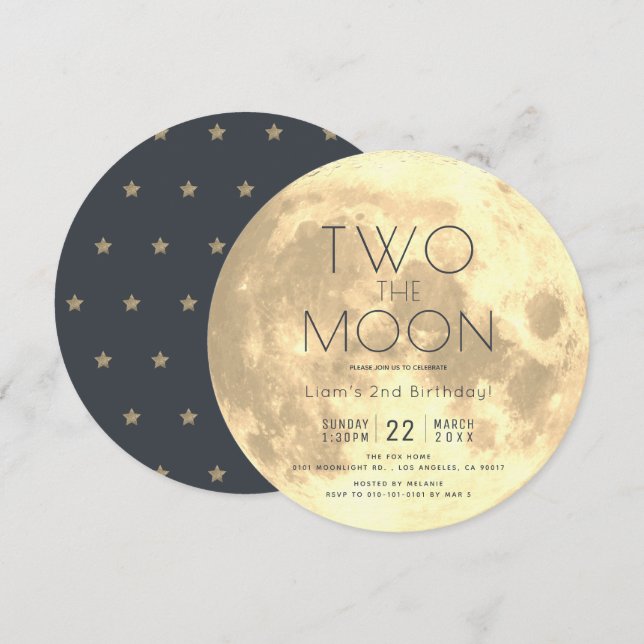 Invitation Deux Moon Gold Boy 2e Birthday Circle (Devant / Derrière)