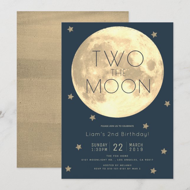 Invitation Deux Moon Navy Blue Boy 2e anniversaire (Devant / Derrière)