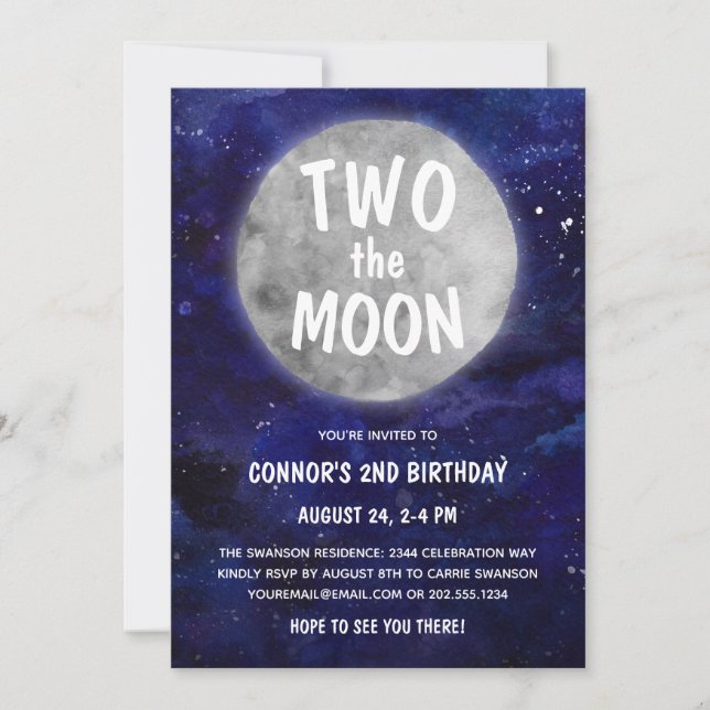 Invitation Deux Moon Navy Blue Boy 2e fête d'anniversaire (Devant)