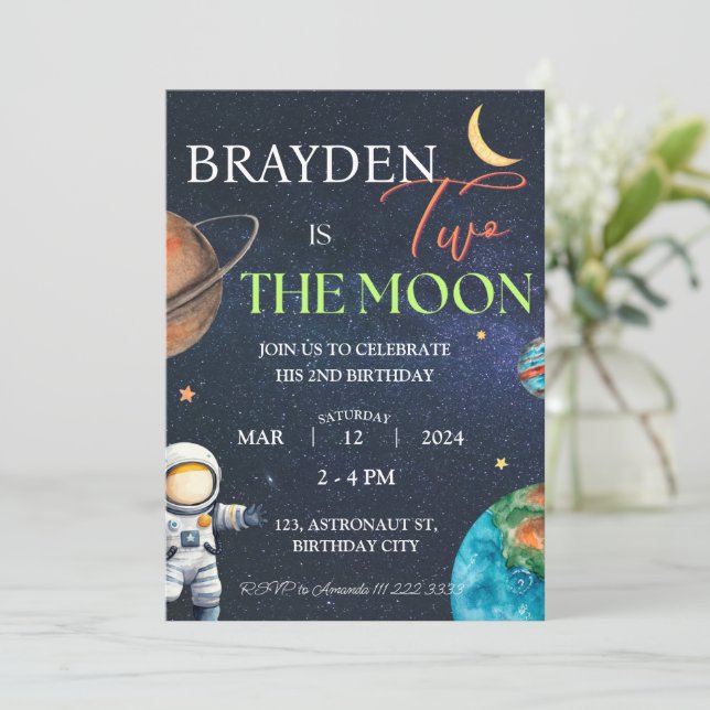 Invitation Deux Moon Space Boy 2e Planètes Galaxy Anniversair (Debout devant)