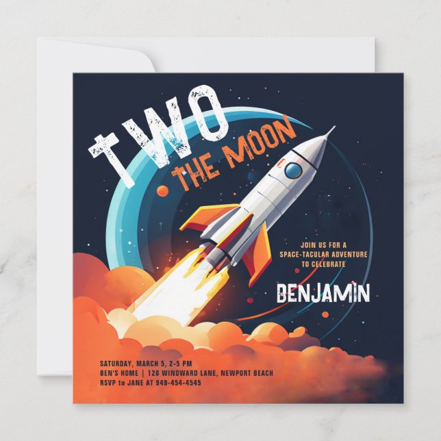 Invitation Deux Moon Space Rocket Planets Gary 2e anniversair (Devant)