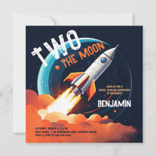Invitation Deux Moon Space Rocket Planets Gary 2e anniversair