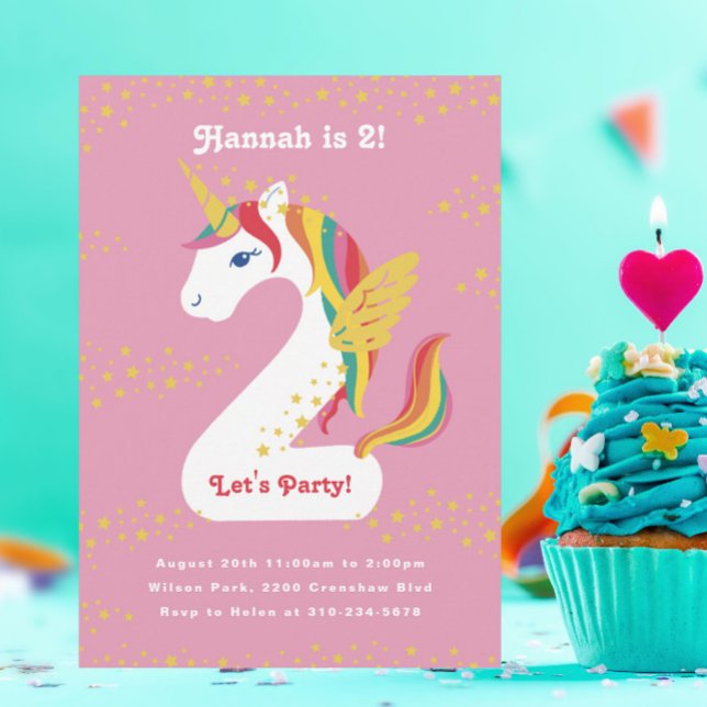 Invitation Deux nicorne Unicorn Deuxième fête d'anniversaire (Créateur téléchargé)