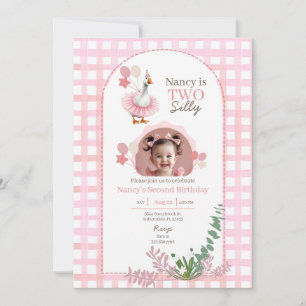 Invitation Deux oie sotte 2e anniversaire Pink Photo Invitati