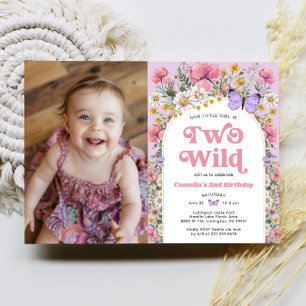 Invitation Deux papillons sauvages Fleur sauvage 2e anniversa