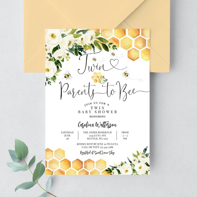 Invitation Deux parents d'abeilles pour un Baby shower d'abei (Créateur téléchargé)