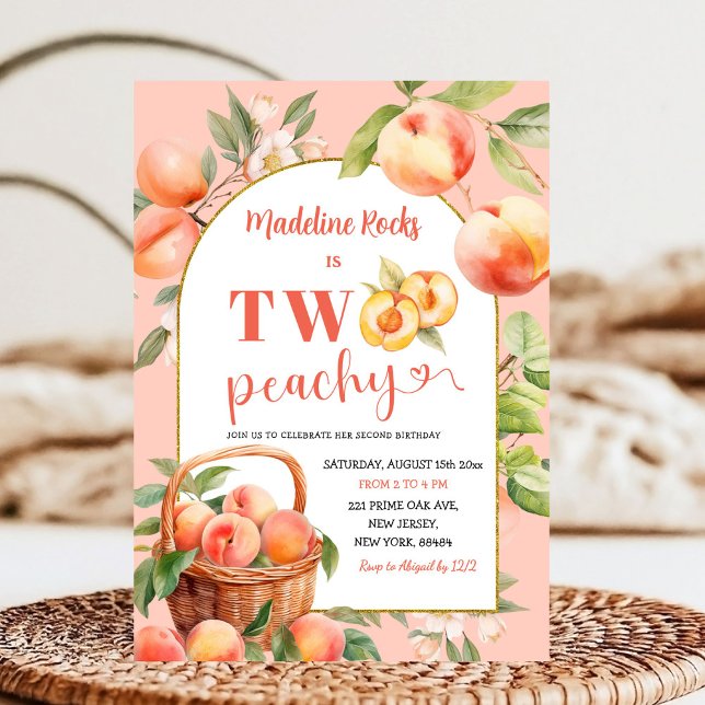 Invitation Deux Peachy Summer Girl Peach Thème Deuxième Anniv (Créateur téléchargé)