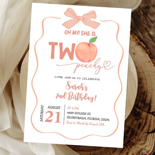 Invitation Deux Pêche Été Thème Fille Deuxième Anniversaire (Créateur téléchargé)