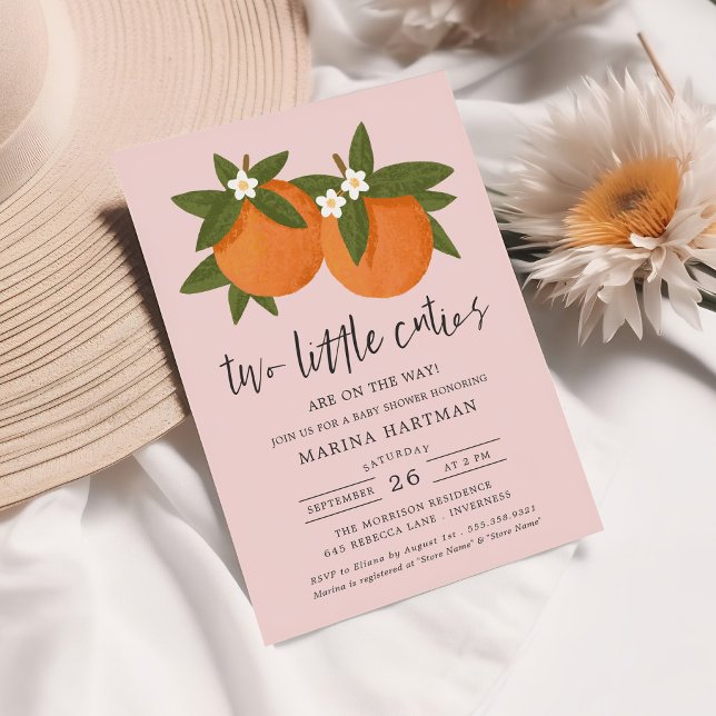 Invitation Deux Petites Cuties Orange Twin Baby shower Rose (Créateur téléchargé)