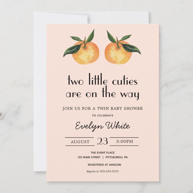 Invitation Deux Petites Cuties Sur Le Chemin Twin Baby shower (Devant)