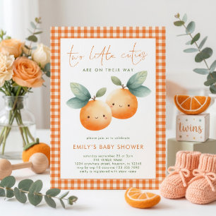 Invitation Deux petites mignonnes jumelles Gingham Baby Showe