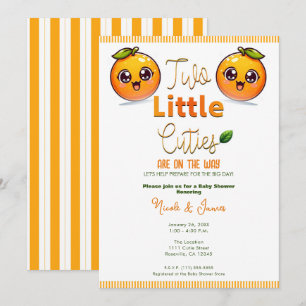 Invitation Deux petites mignonnes jumelles orange Baby Shower