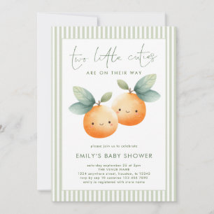 Invitation Deux petites mignonnes rayures vertes jumeaux Baby