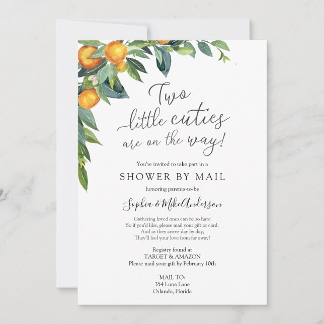 Invitation Deux petites villes Baby shower par courrier (Devant)
