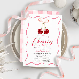 Invitation Deux Petits Cerises Fête de Naissance Ruban Gingha