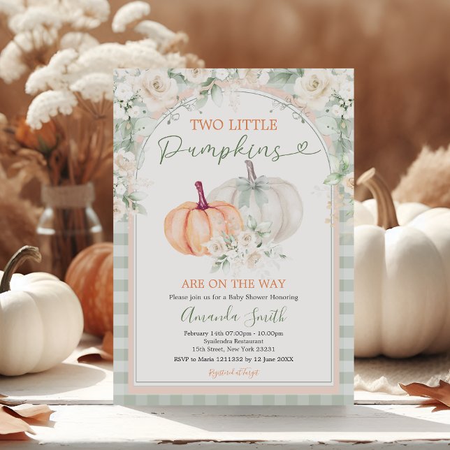 Invitation Deux Petits Citrouilles Sage Vert & Baby shower Or (Créateur téléchargé)