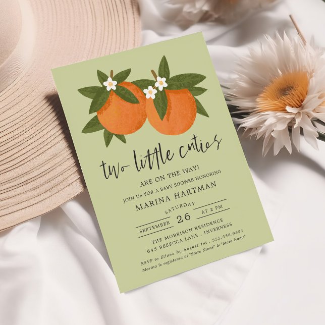 Invitation Deux Petits Cuties Orange Twin Baby shower Vert (Créateur téléchargé)