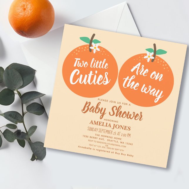 Invitation Deux Petits Cuties Twins Baby shower Orange (Créateur téléchargé)