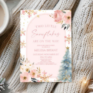 Invitation Deux petits flocons de neige Baby shower jumeaux d