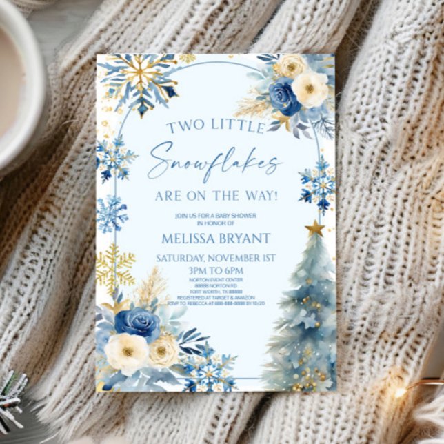 Invitation Deux Petits Flocons Jumeaux de l'Hiver Baby Shower (Créateur téléchargé)