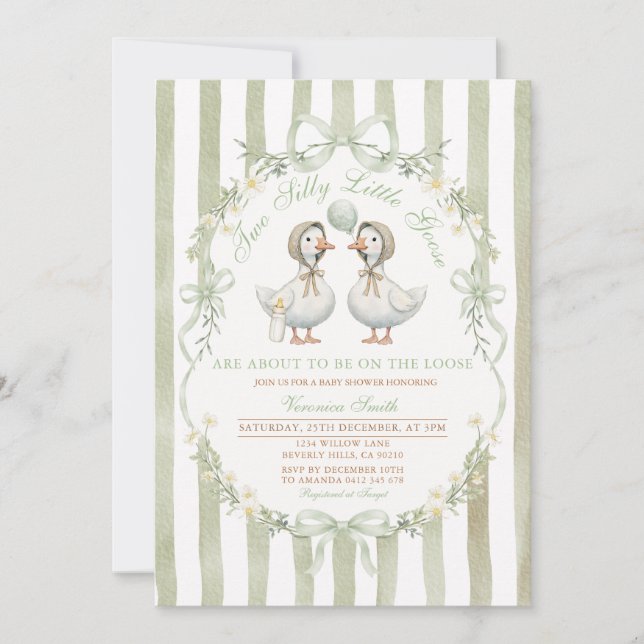 Invitation Deux petits oisons ridicules Baby Shower Jumeaux N (Devant)