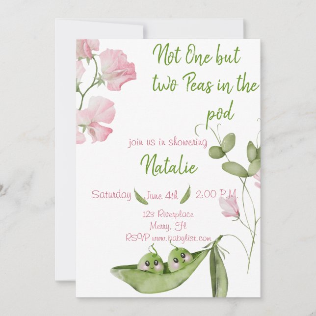 Invitation Deux petits pois dans le Baby shower Pod Twin (Devant)