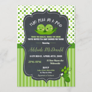 Invitation Deux petits pois dans un Baby shower de pois jumea