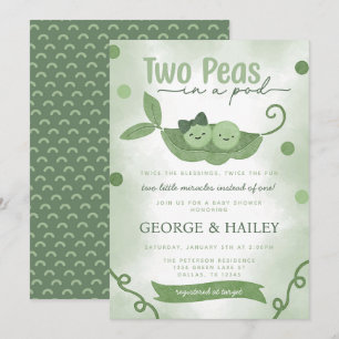 Invitation Deux petits pois dans un Baby shower jumeau Pod