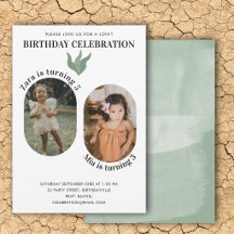 Deux Photo Anniversaire Commun Aquarelle Boho Vert