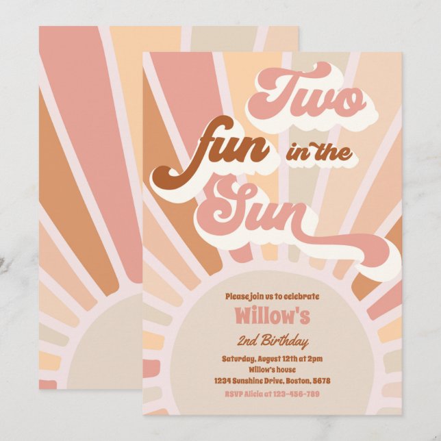 Invitation Deux Plaisirs Au Soleil Soleil 2e Anniversaire Ray (Devant / Derrière)