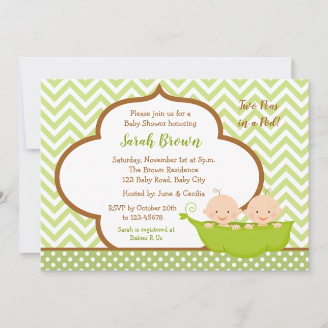 Invitation Deux pois dans un Baby shower de pois (Neutre) (Devant)