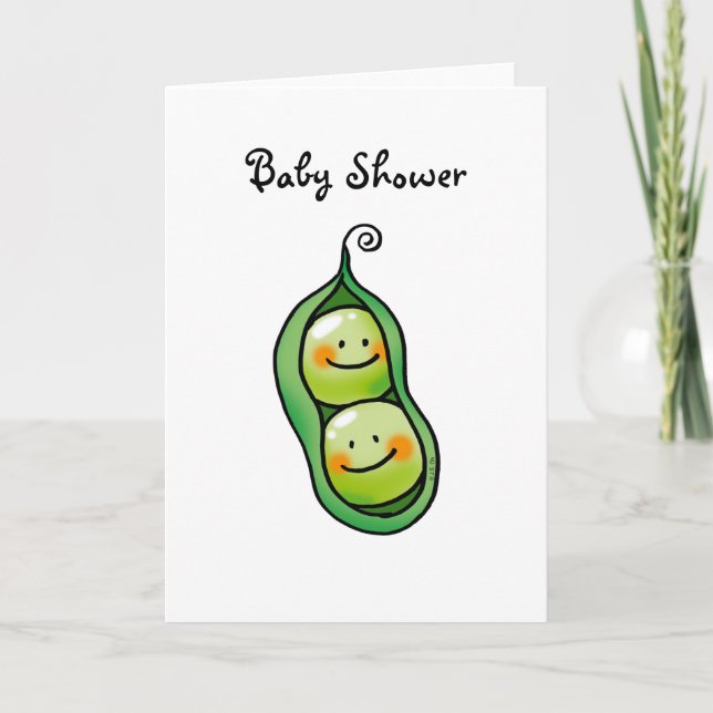 Invitation Deux pois dans un pod, baby shower jumeaux (Devant)