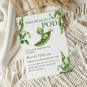 Invitation Deux pois dans un pod Baby shower jumeaux neutre p