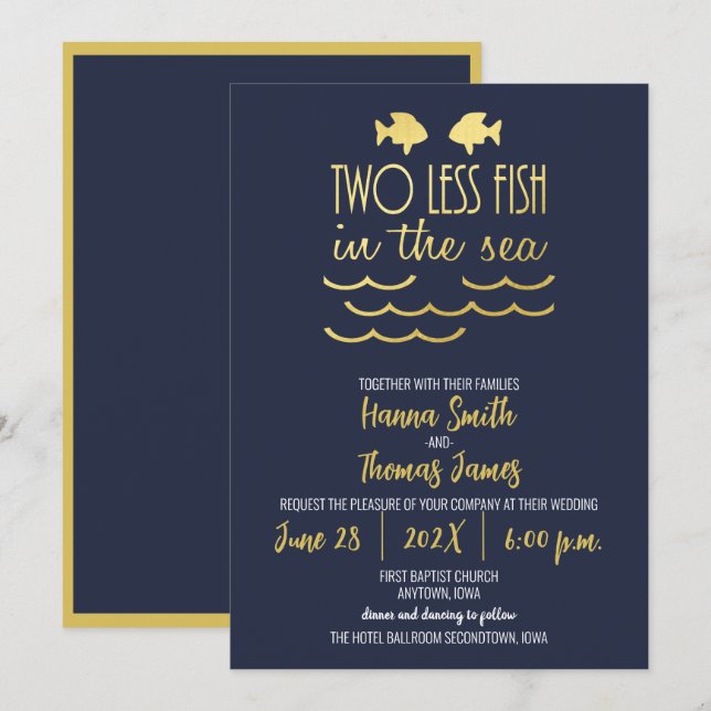 Invitation Deux poissons de moins dans la marine de mer maria (Devant / Derrière)