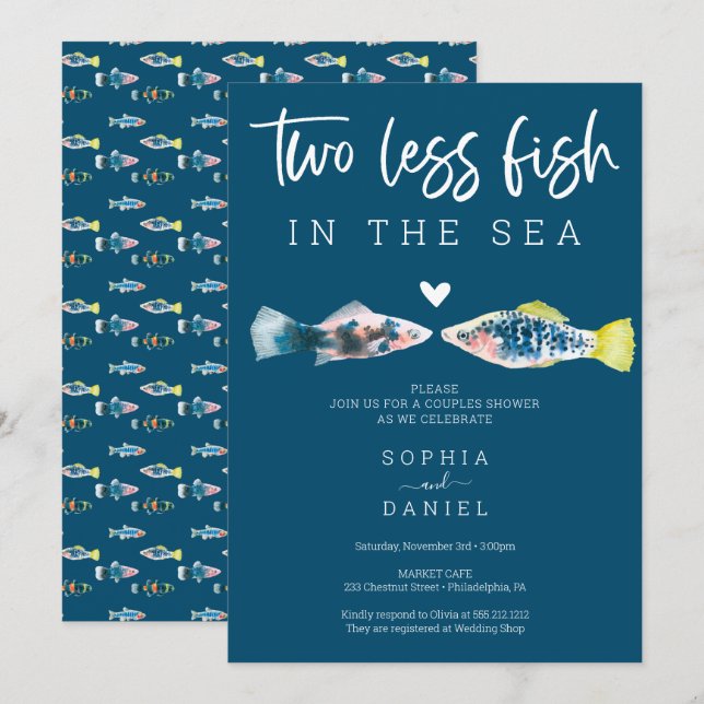 Invitation Deux Poissons De Moins Dans La Mer Couples Douche  (Devant / Derrière)