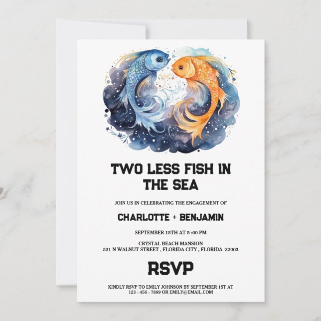 Invitation Deux Poissons De Moins Dans La Partie D'Engagement (Devant)